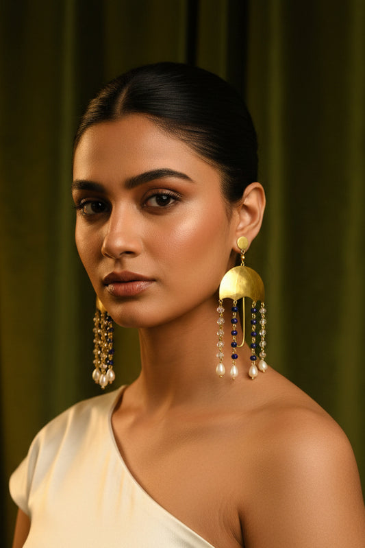 Under My Umbrella Crystal and Brass Dangler Earrings