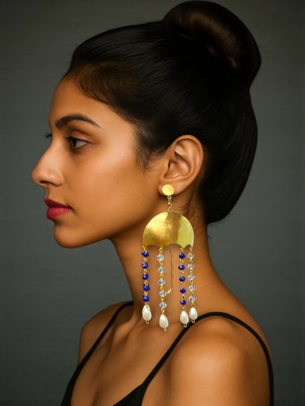 Under My Umbrella Crystal and Brass Dangler Earrings