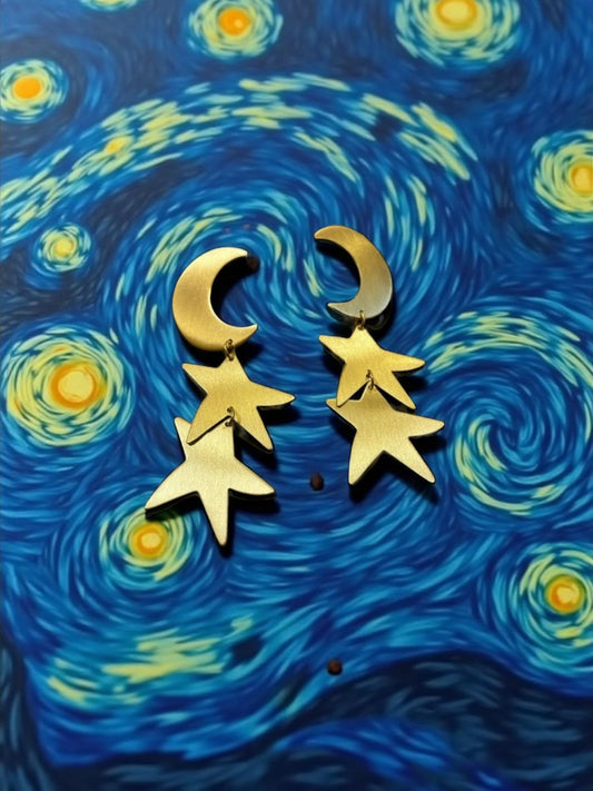 Starry Night Sky Brass Dangler Earrings