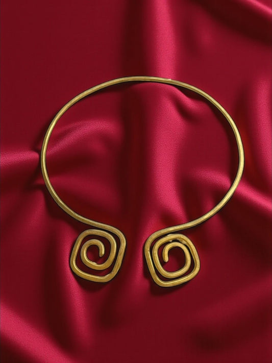 Spiral Square Brass Hasli Necklace