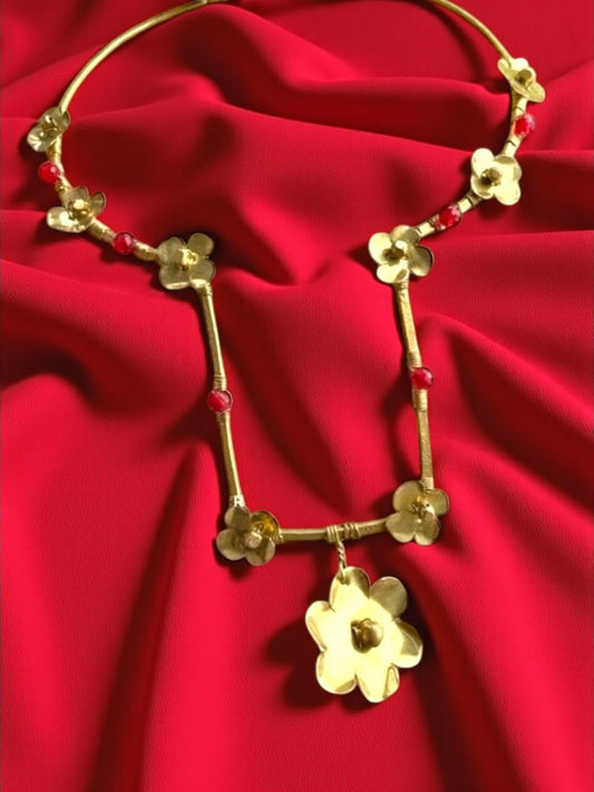 Red Dot Statement Brass Hasli Necklace