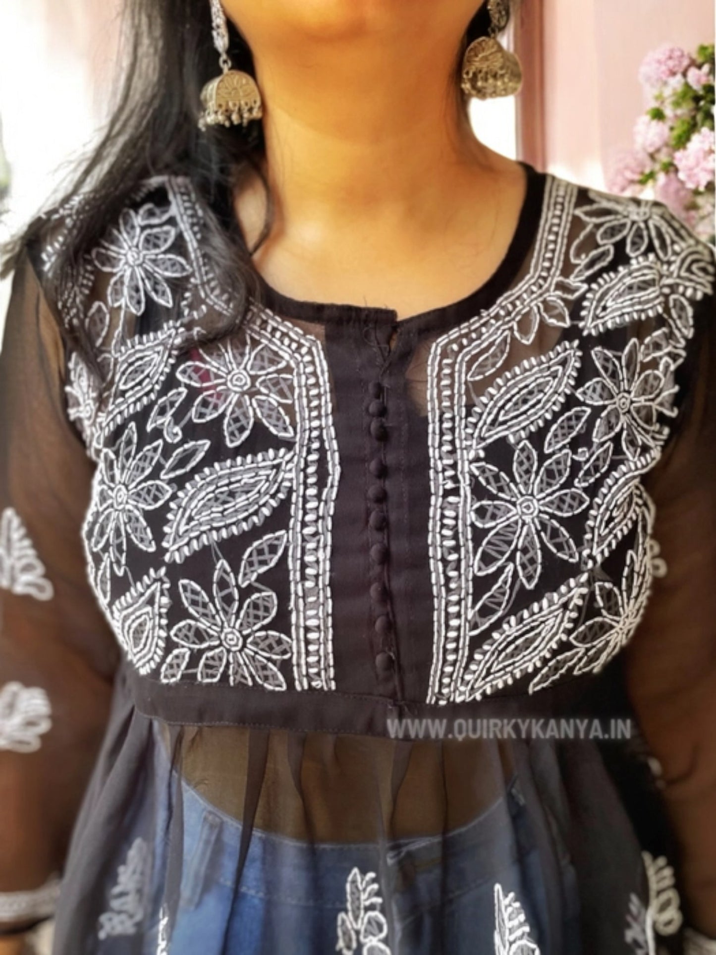 Yamini Chikankari Georgette Short Kurta - Black