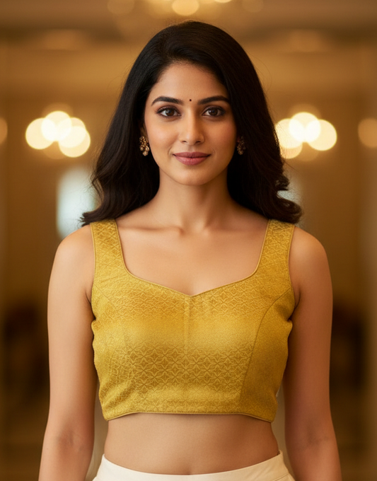 Aarushi Brocade Sleeveless Blouse - Gold