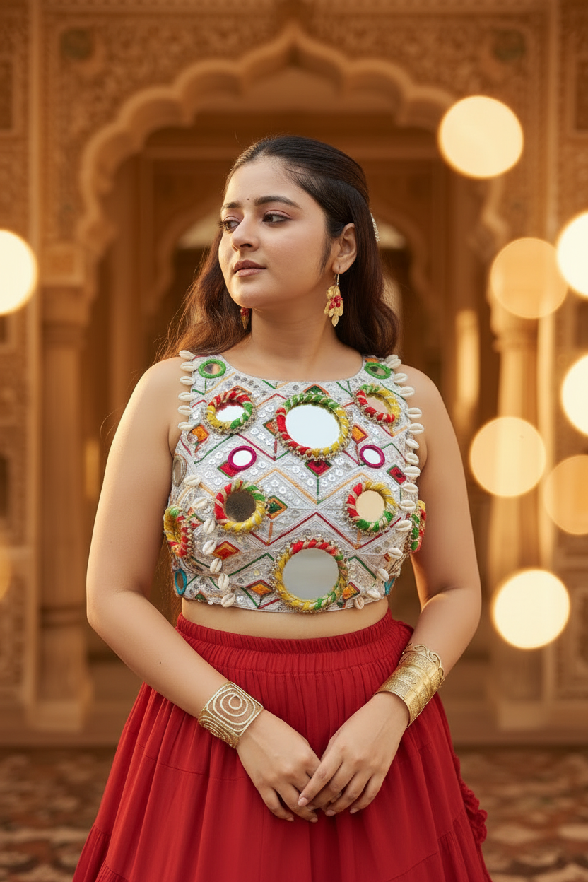 Silver Banjaran Mirrorwork Backless Blouse - Silver