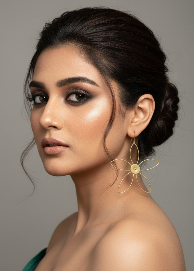 Big Flower Brass Dangler Earrings