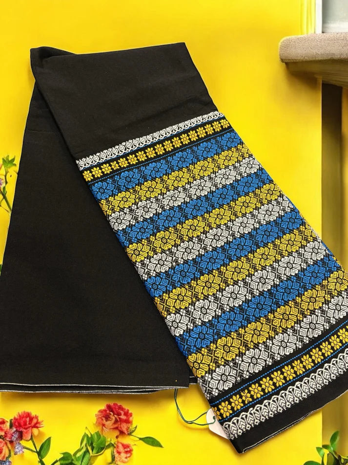 Naobi Assamese Cotton Wrap Skirt - Black Yellow