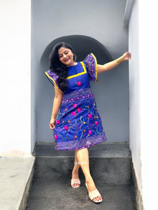 Butterfly Wings Embroidered Phulkari A-line Dress