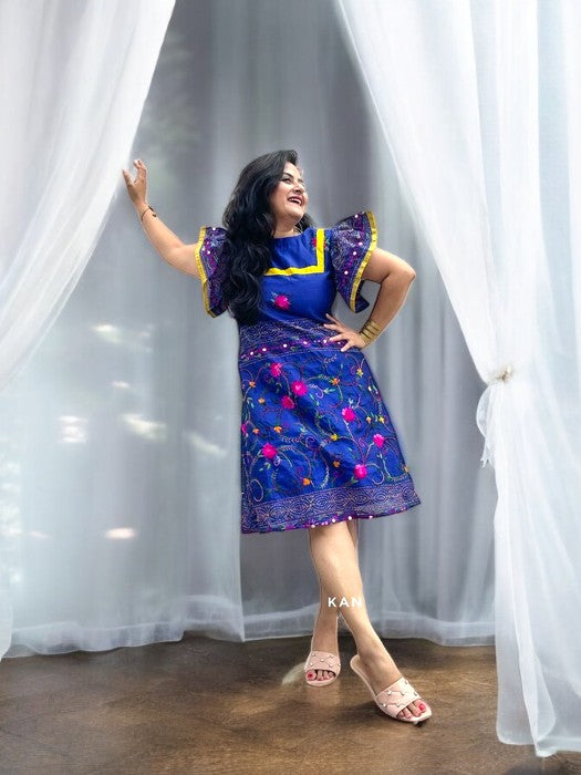 Butterfly Wings Embroidered Phulkari A-line Dress