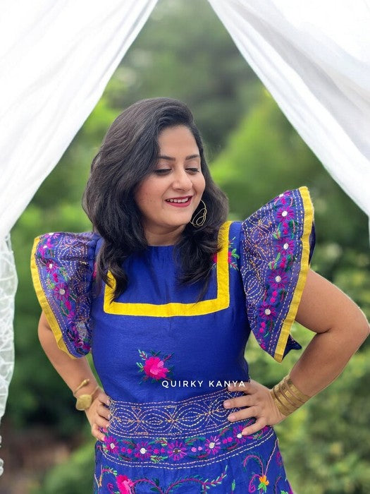 Butterfly Wings Embroidered Phulkari A-line Dress