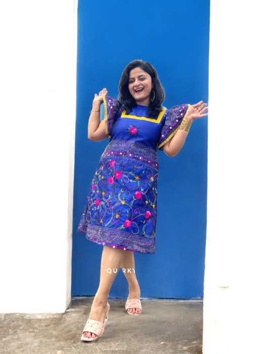 Butterfly Wings Embroidered Phulkari A-line Dress