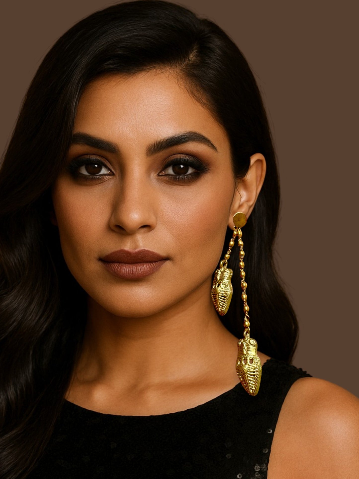 Chained Dokra Cone Brass Statement Dangler Earrings