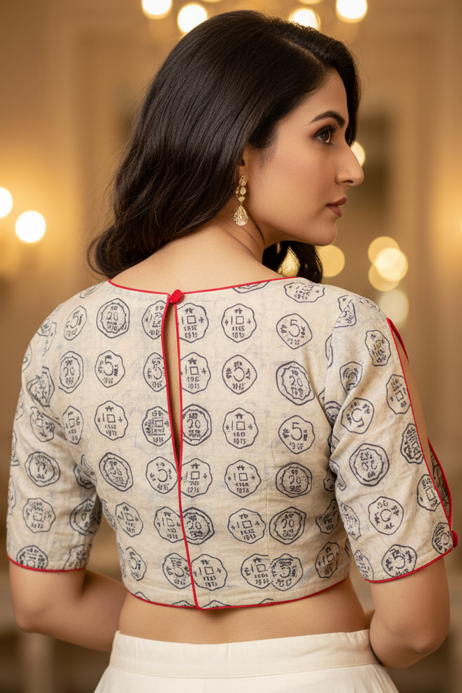 Koyna Dabu Print Cotton Blouse - Denim