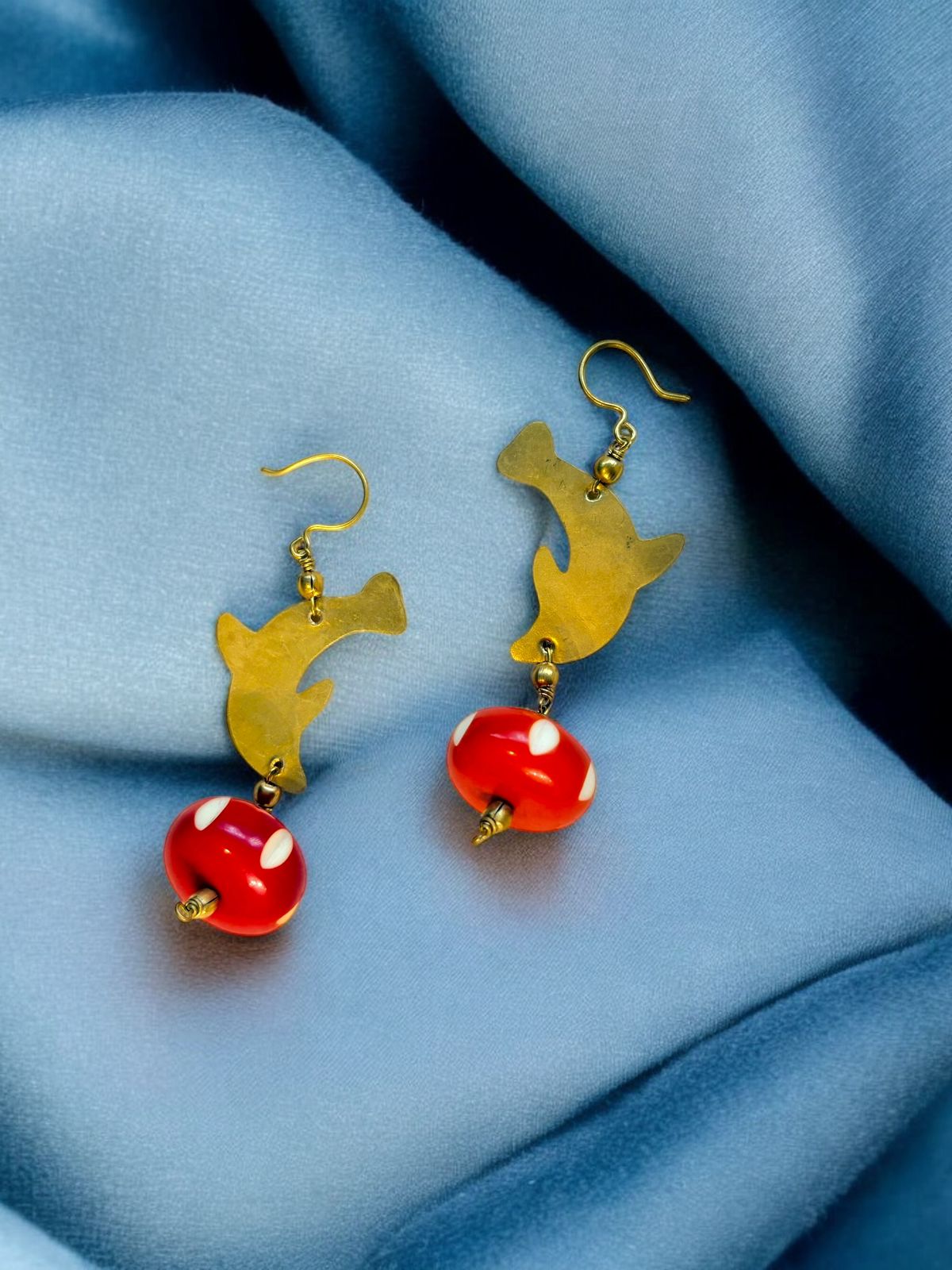 dolphin-red-beaded-brass-earrings