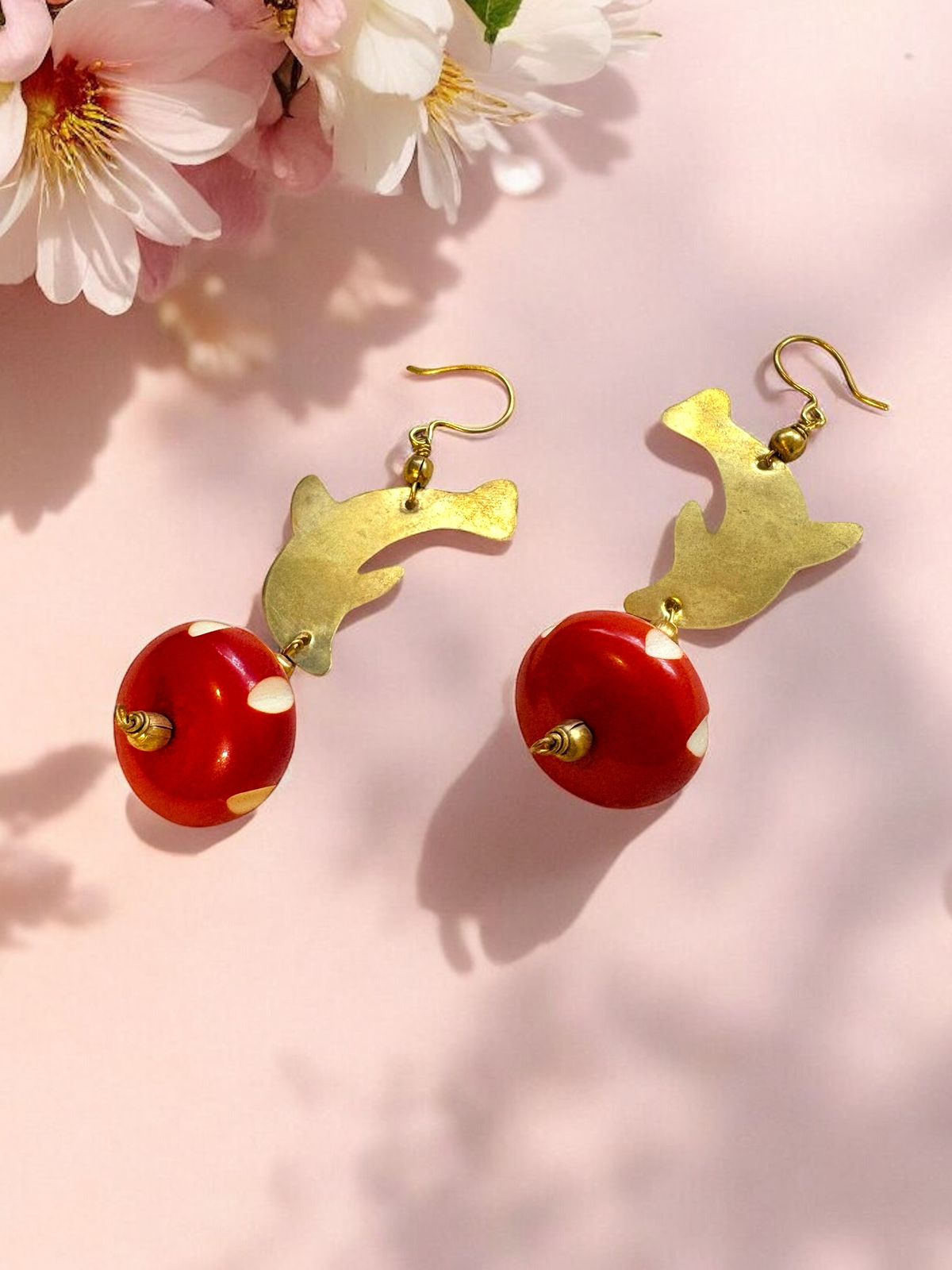 dolphin-red-beaded-brass-earrings