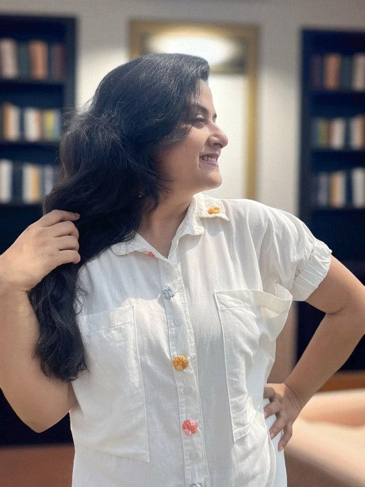Fleurs Embroidered Antifit Cotton Shirt Dress