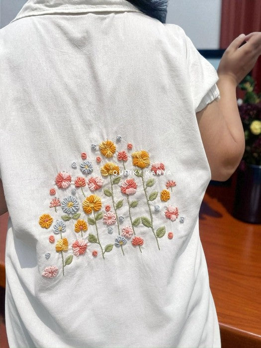 Fleurs Embroidered Antifit Cotton Shirt Dress