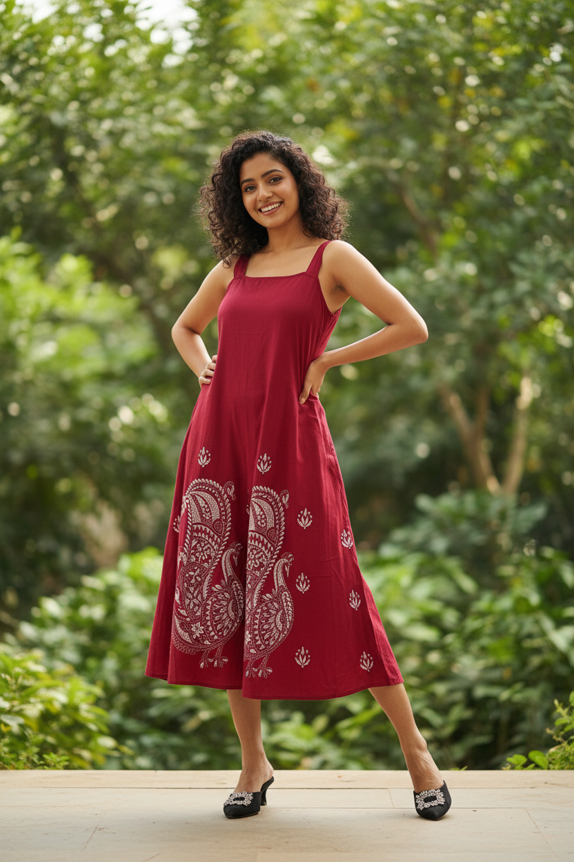 Geet Kanthastitich Cotton Jumpsuit - Maroon