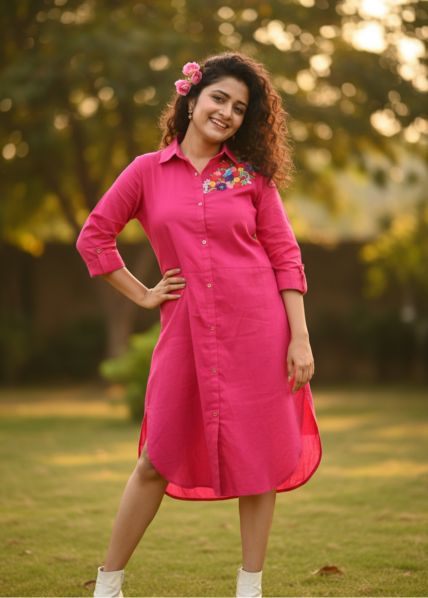 Guldasta Embroidered Cotton Shirt Dress