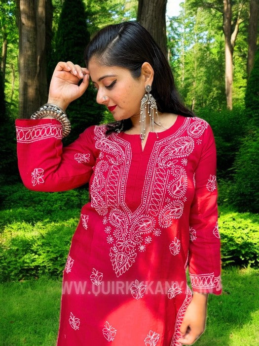 Gulaab Chikankari Cotton Kurta - Red