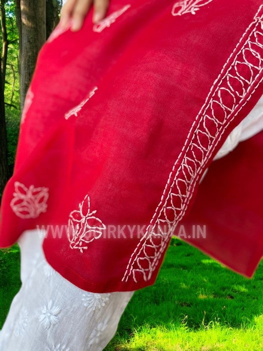 Gulaab Chikankari Cotton Kurta - Red