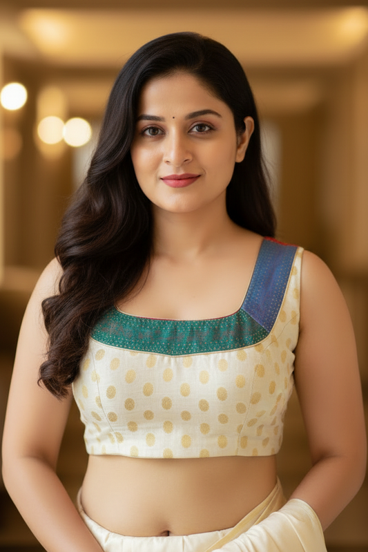 Ishani Kantha accent Chanderi Cotton Blouse - Pale Gold
