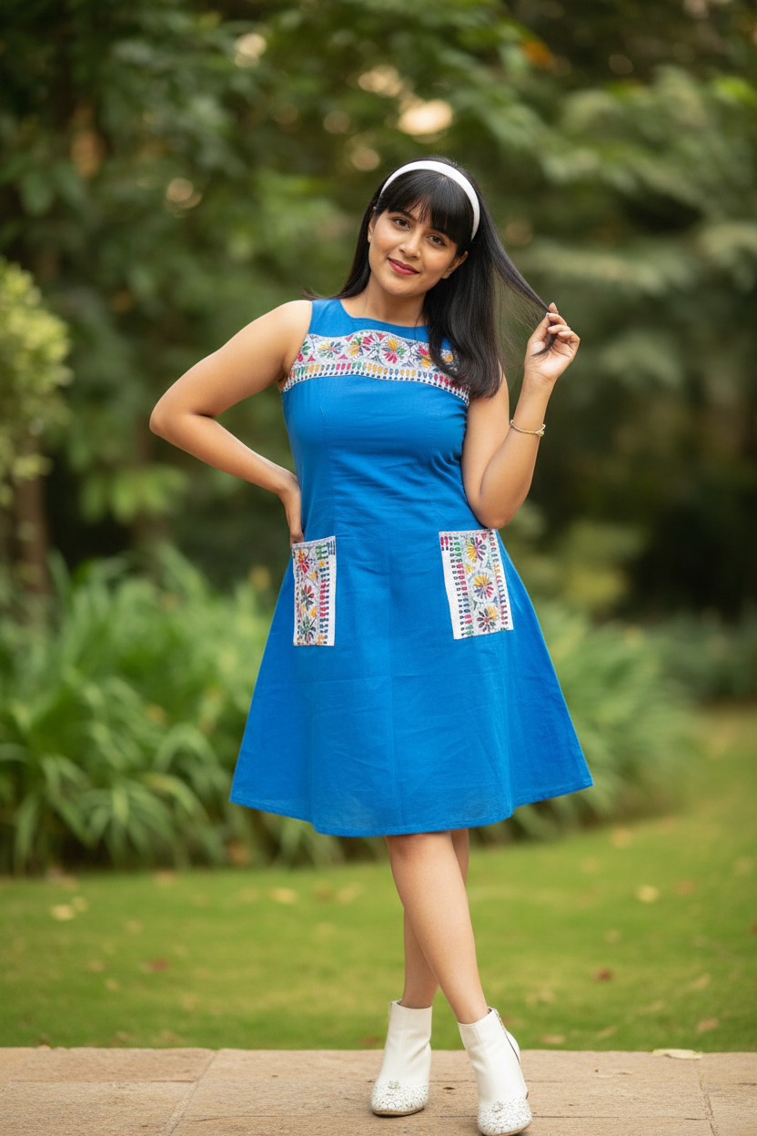 KanthaKavita Kanthastitch Cotton A-line Dress