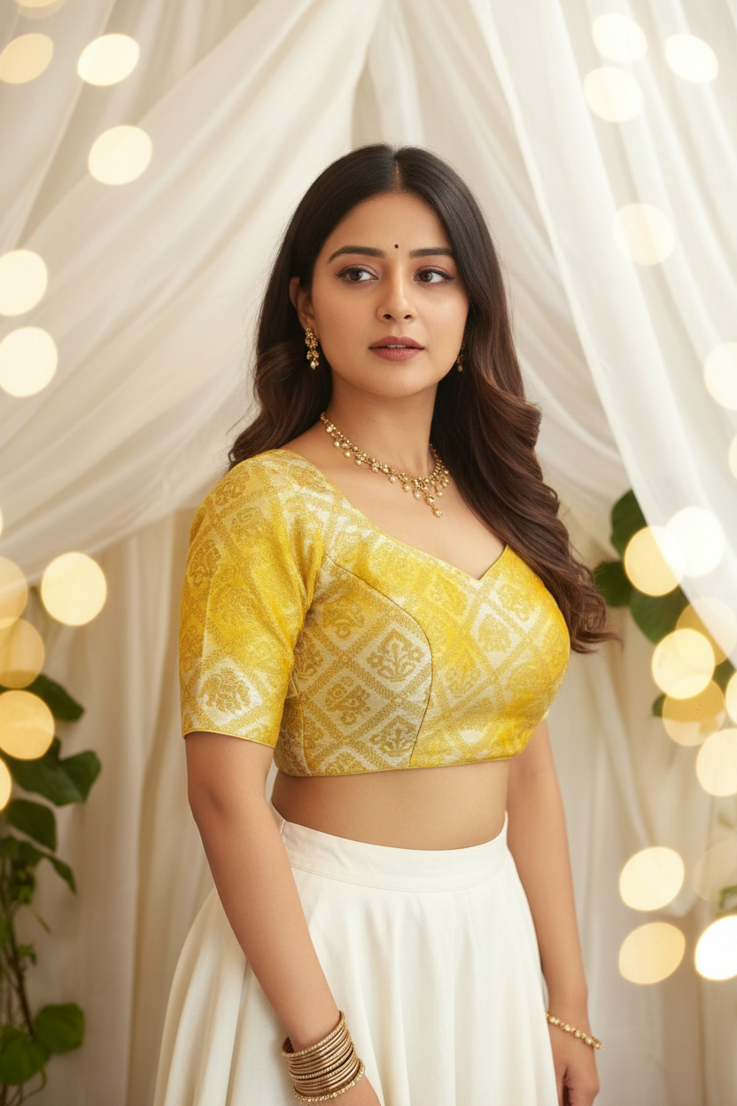 Kesariya Tie & Dye Glass Sleeves Blouse - Yellow