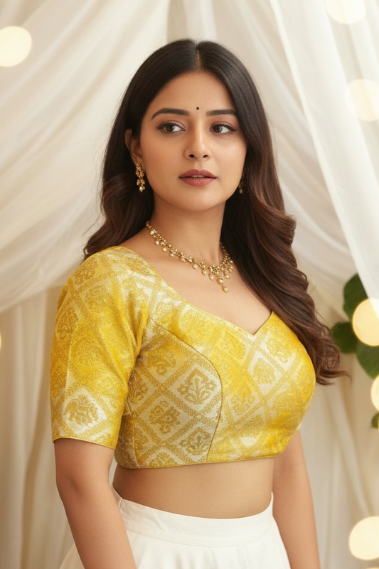 Kesariya Tie & Dye Glass Sleeves Blouse - Yellow