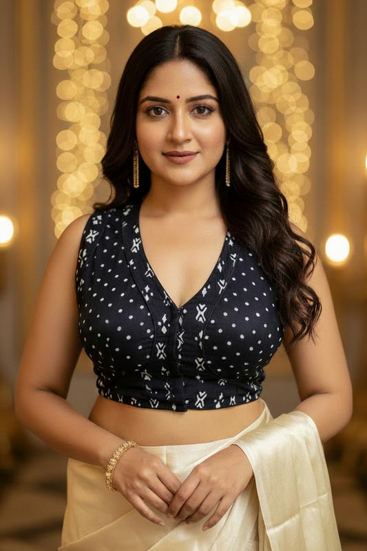 Kaala Khatta Printed Sleeveless Blouse - Black