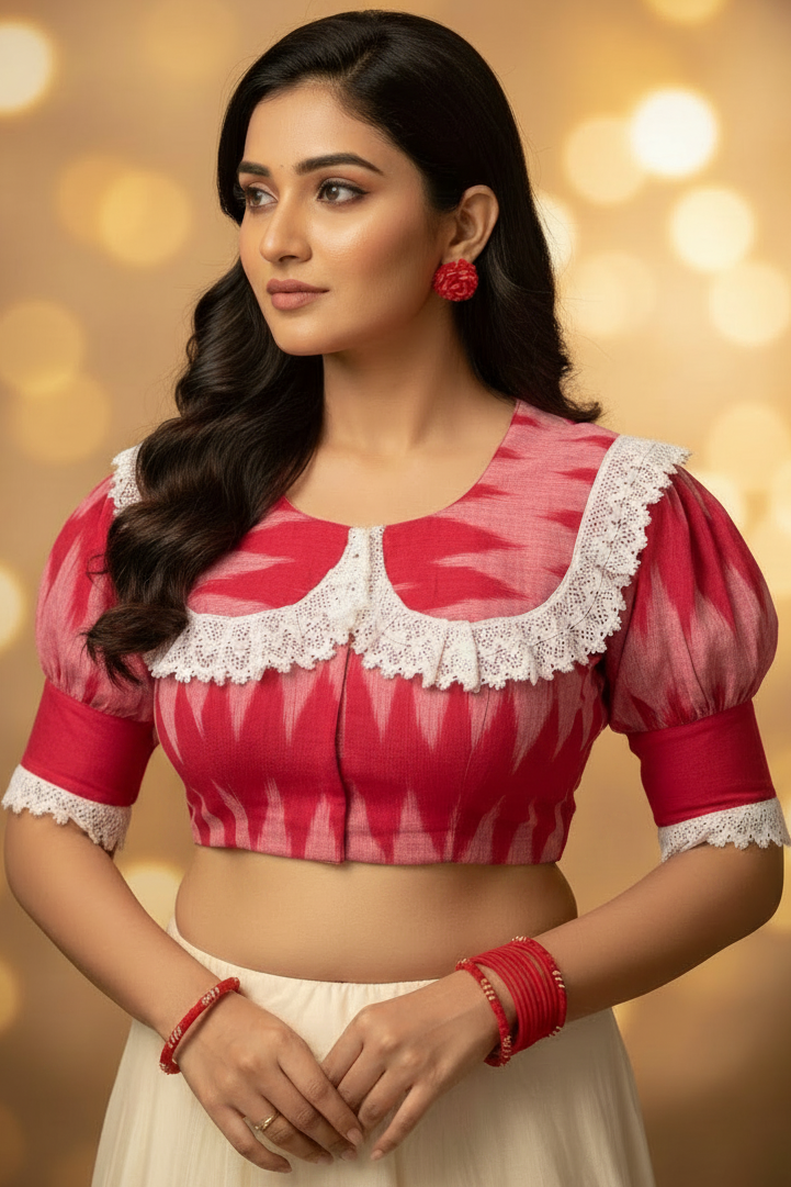 Lolita Ikkat Peter Pan Collar Cotton Blouse - Red