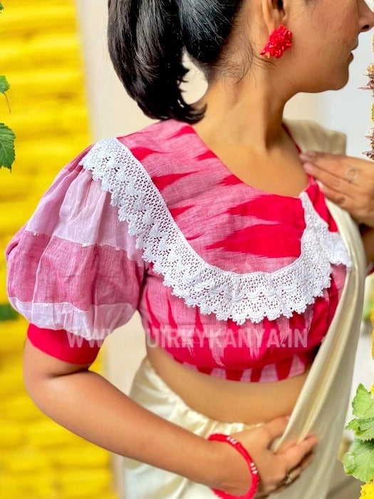 Lolita Ikkat Peter Pan Collar Cotton Blouse - Red
