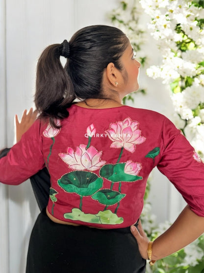 Neerja Pichwai Lotus Art Silk Blouse- Maroon