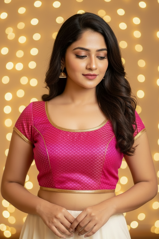 Pink Diva Cap-Sleeves Brocade Blouse - Magenta