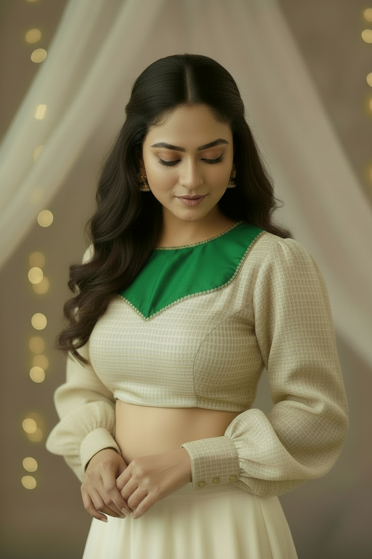 Green Patakha Full Sleeves Cotton Kota Blouse