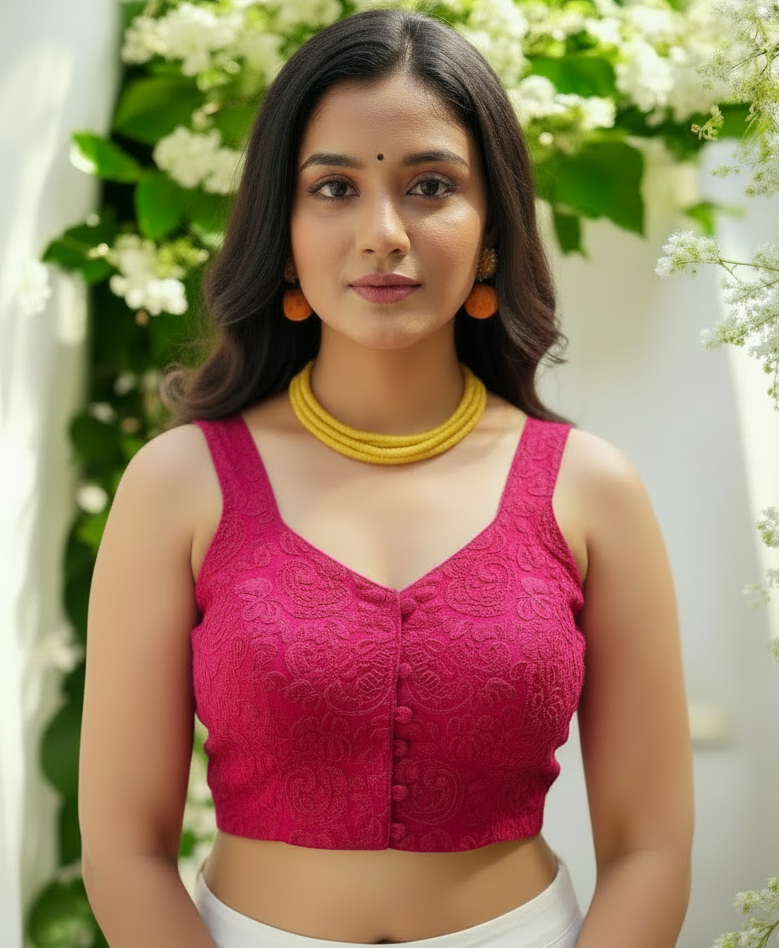 Rangilee Chikankari Sleeveless Blouse - Magenta