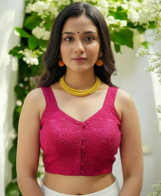 Rangilee Chikankari Sleeveless Blouse - Magenta