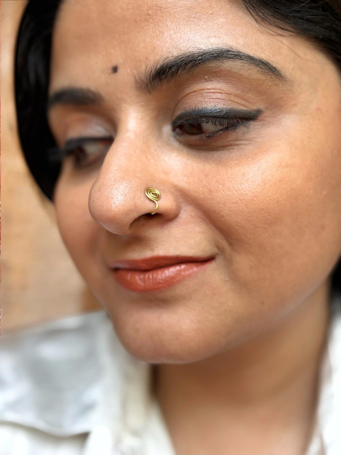 Spiral Round Brass Clip-on Nose Ring