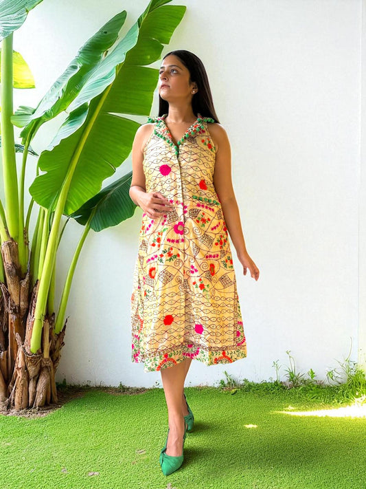 Banjara Babe Phulkari Embroidery Sleeveless Jacket Dress