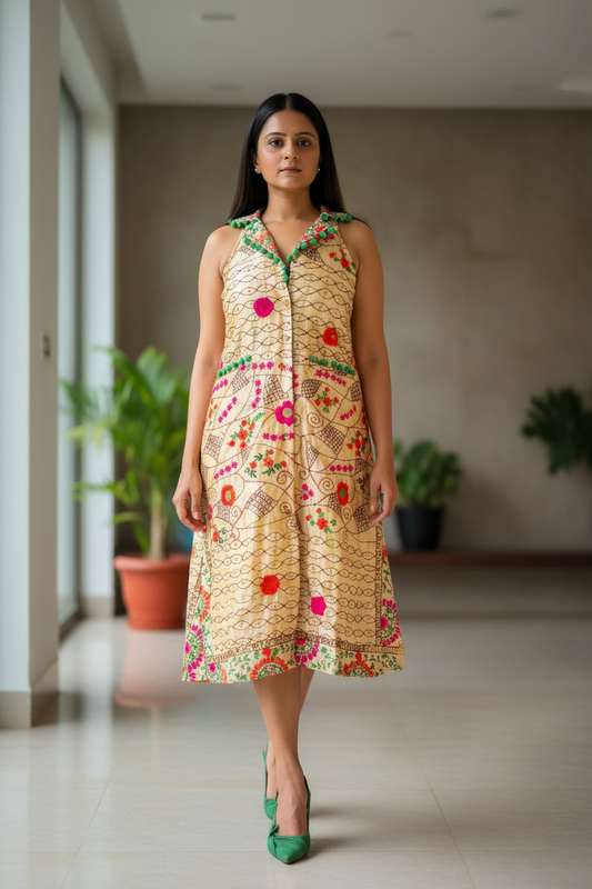 Banjara Babe Phulkari Embroidery Sleeveless Jacket Dress