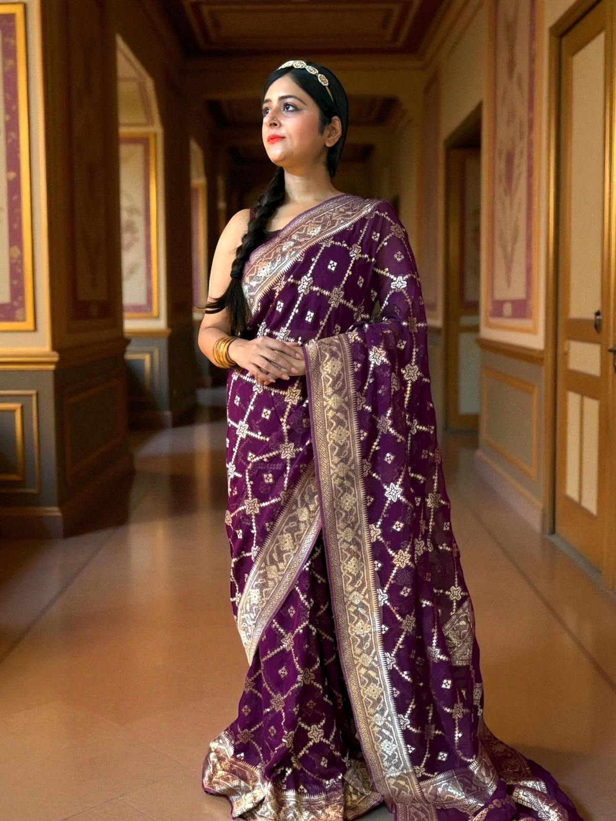 Full Jaalwork Khaddi Georgette Benarasi Saree
