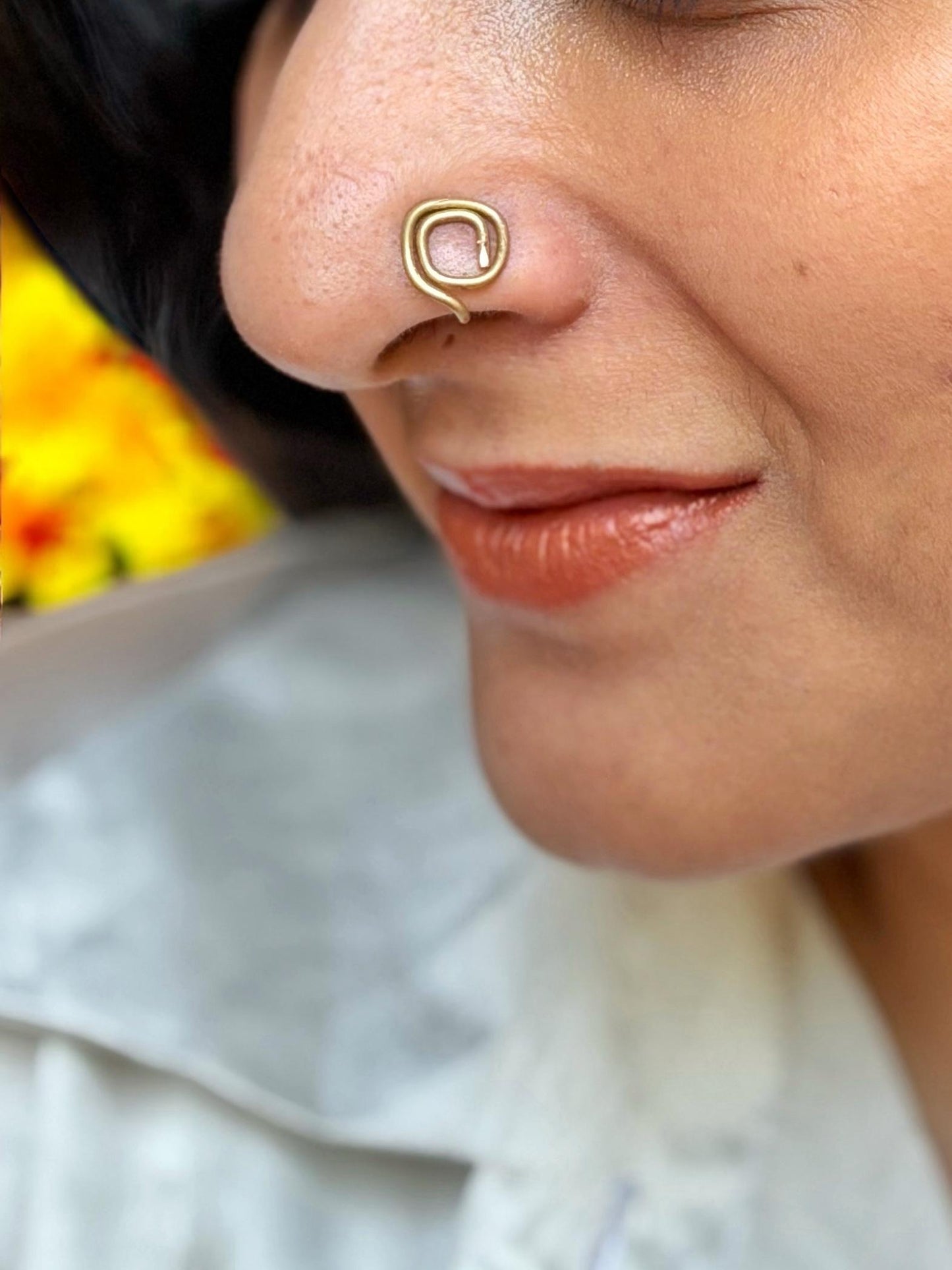 Spiral Square Brass Clip-on Nose Ring