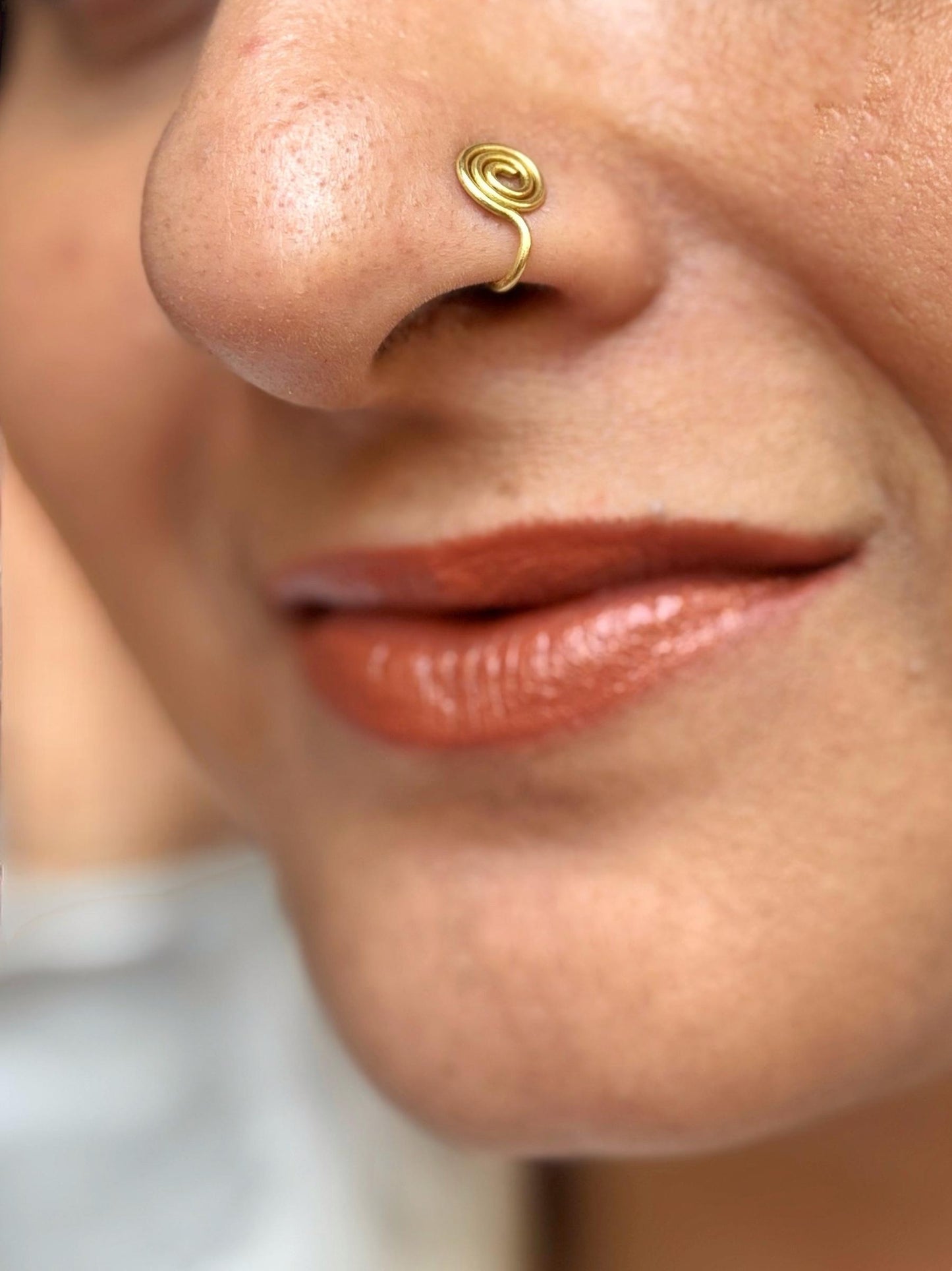 Spiral Round Brass Clip-on Nose Ring