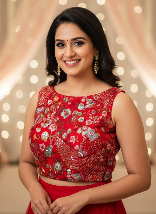 Sitara Sequins Designer Blouse - Red