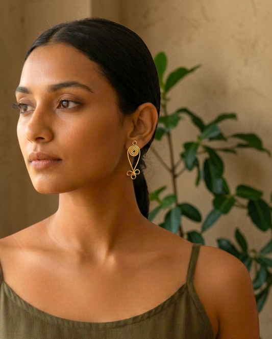 Spiral Fish Brass Stud Earrings