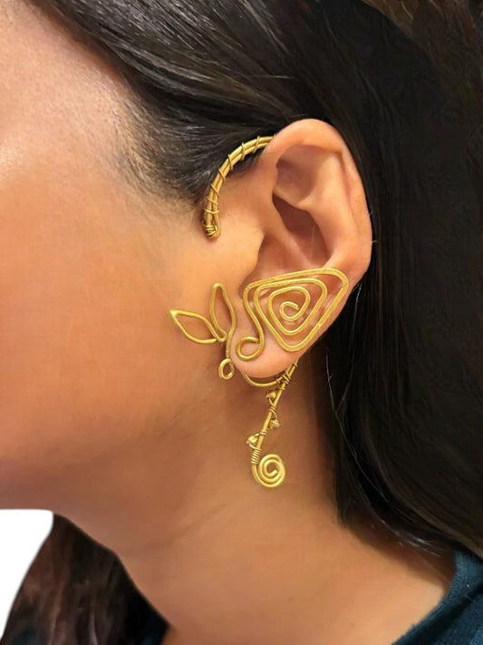 Spiral Vine Brass Earcuff Earrings
