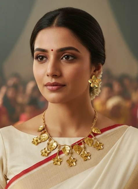 Phool Patti Brass Statement Necklace Set (Necklace + Earrings)