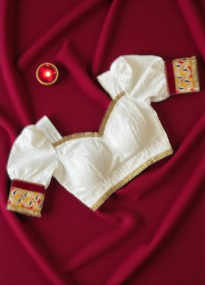 Salomi Puff Sleeves Designer Cotton Blouse - White