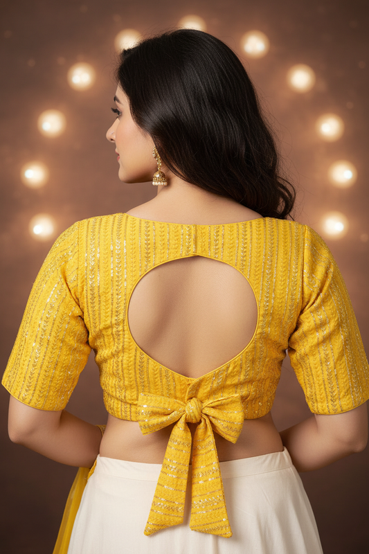 Veena Sequins Glass Sleeves Blouse - Yellow