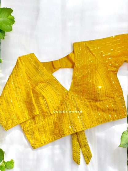 Veena Sequins Glass Sleeves Blouse - Yellow