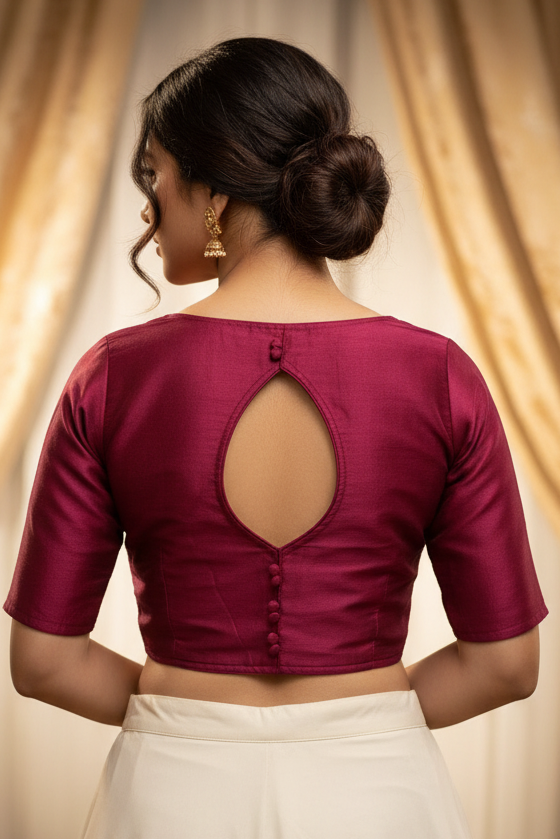 Viva Magenta Glass Sleeves Cotton Silk Blouse - Magenta